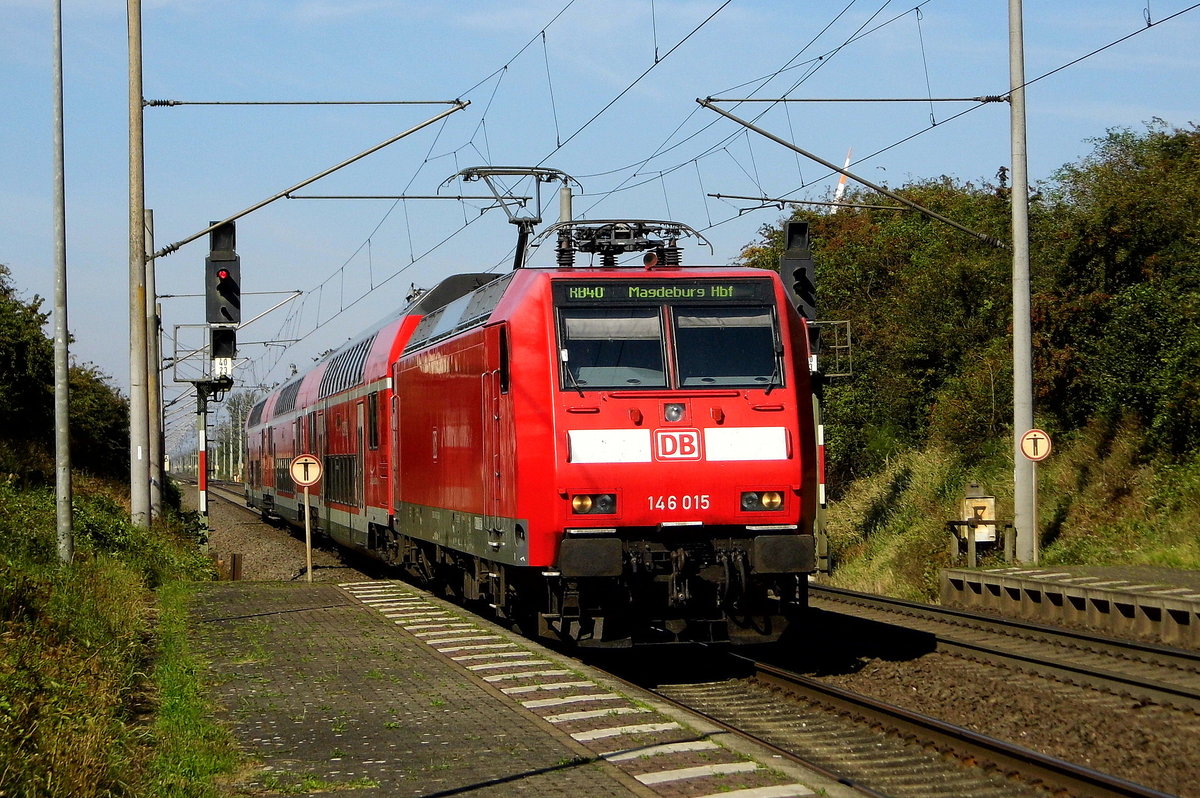 Am 05.09.2017 kam die 146 015 von der DB Regio AG, aus Richtung Braunschweig nach Wellen ( Magdeburg) und fuhr weiter in Richtung Magdeburg .