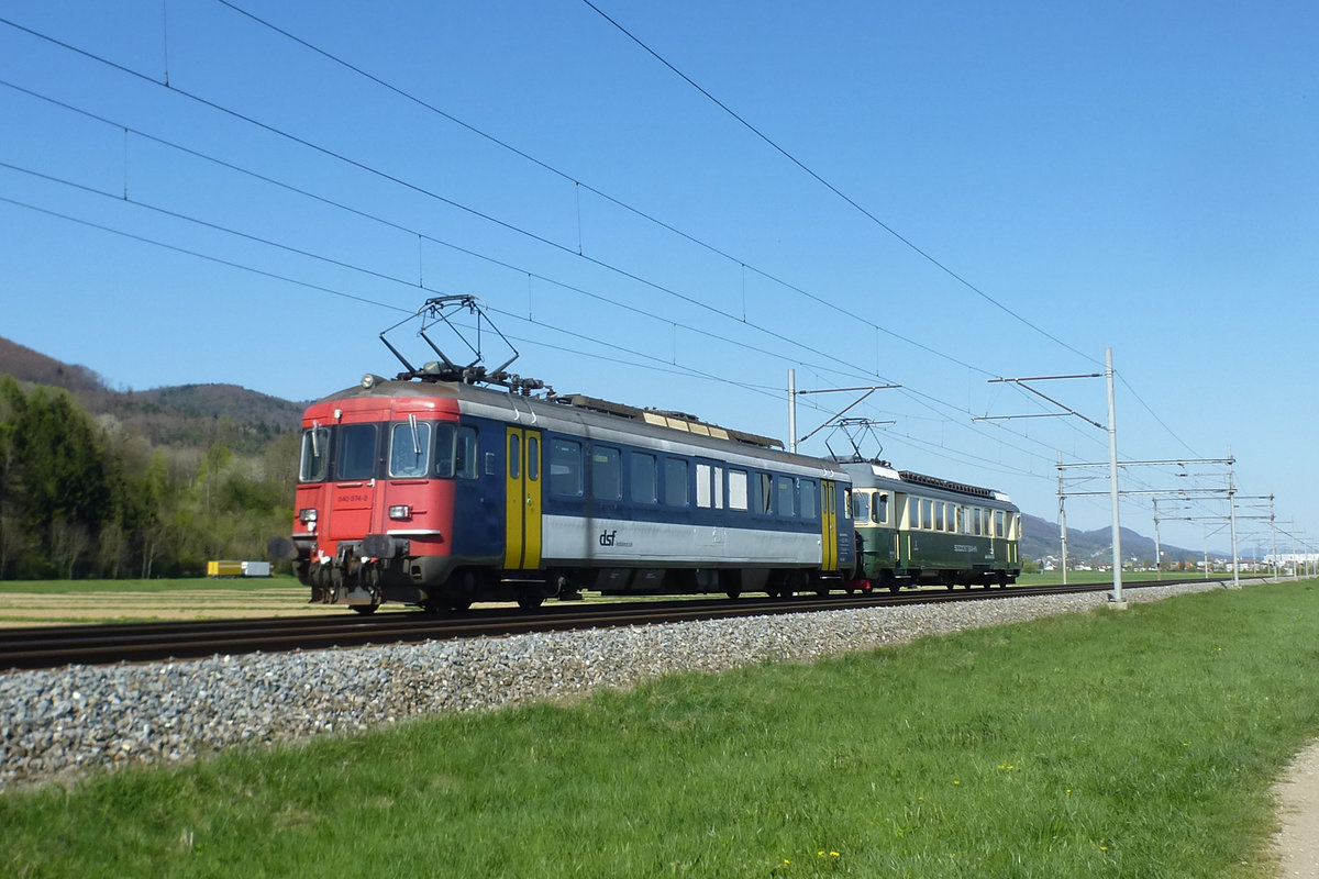 Am 09.04.2017 verkehrten die beiden Triebwagen BDe 4/4 80 und RBe 540 074 des Verein Depot und Schienenfahrzeuge Koblenz (DSF) zwischen Oensingen und Niederbipp. 