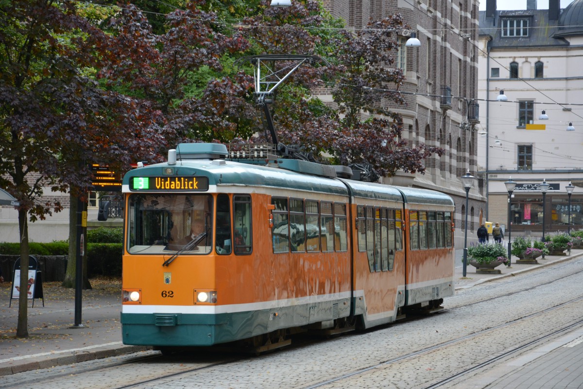Am 09.09.2014 fährt diese Straßenbahn Richtung Hauptbahnhof Norrköping.