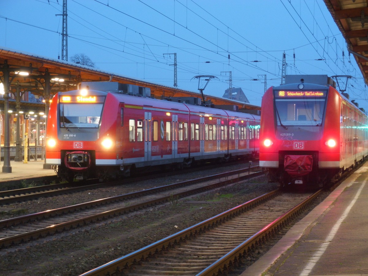 Am 09.11.2014 kam 425 010/506 (im neuen Glanz) von Schönebeck nach Stendal.  
