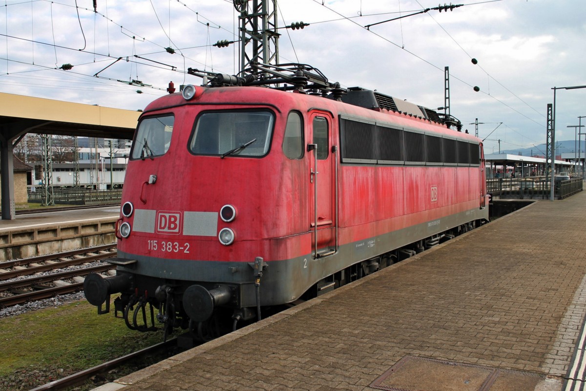 Am 10.01.2014 weilte die Berliner 115 383-2 in Basel Bad Bf. Sie wird am Abend den Pbz 2458 (Basel Bad Bf - Karlsruhe Hbf) bespannen.