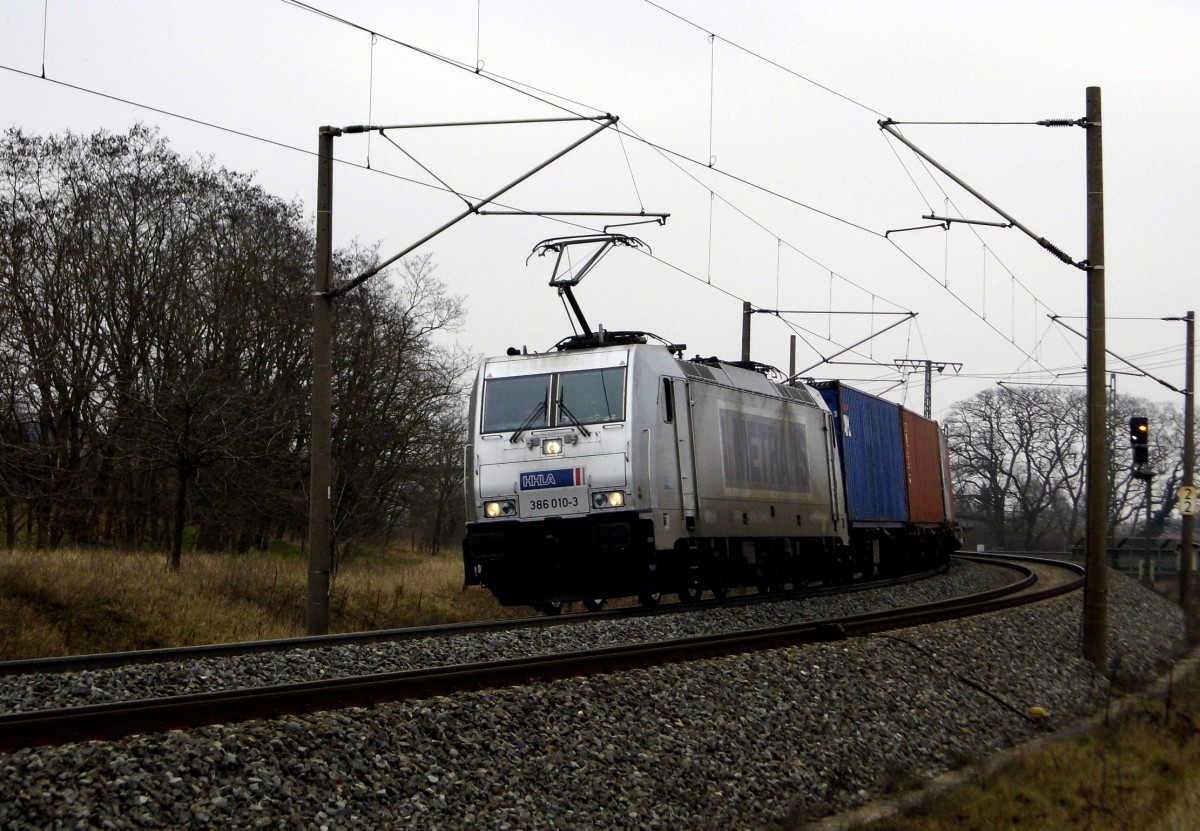 Am 10.03.2016 kam die 386 010-3 von METRANS aus Richtung Stendal und fuhr weiter in Richtung Wittenberge .