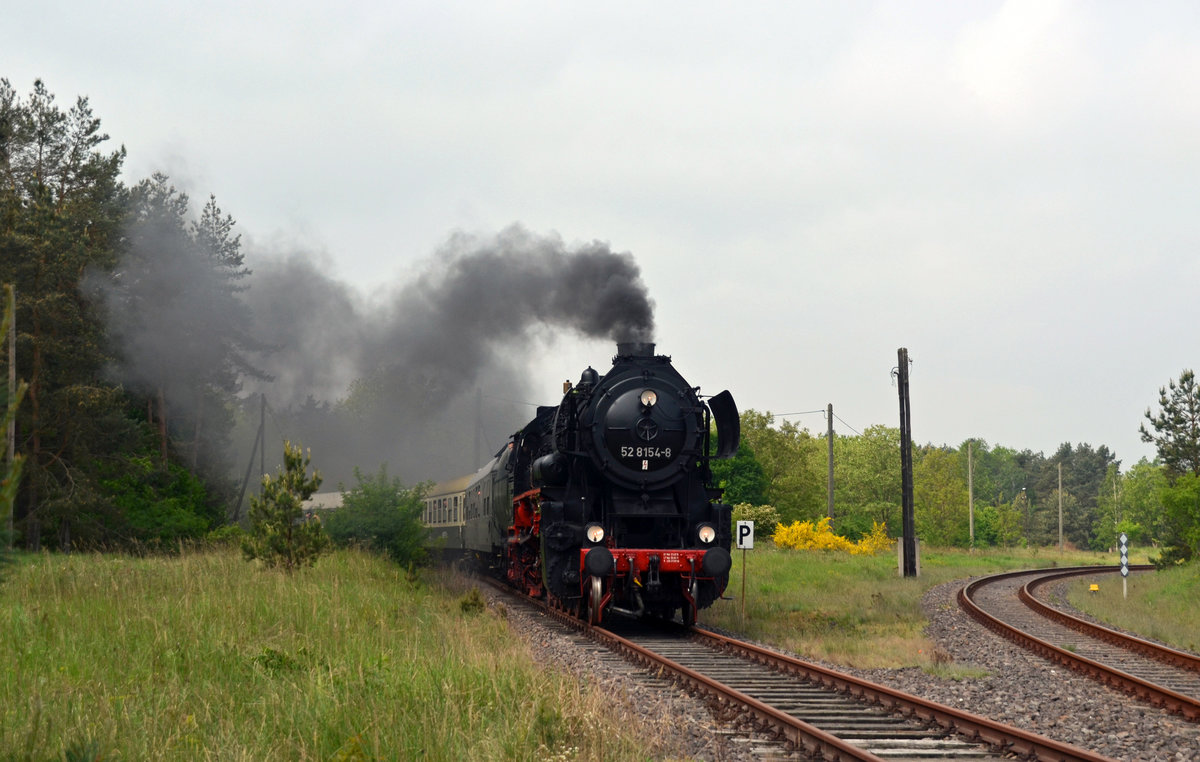 Am 12.05.18 fuhren die Leipziger Eisenbahnfreunde mit ihrer 52 8154 von Leipzig über Oranienbaum nach Wörlitz. Hier erreicht der Sonderzug den Bahnhof Oranienbaum wo mit dem aus Wörlitz kommenden Triebwagen gekreuzt wurde.