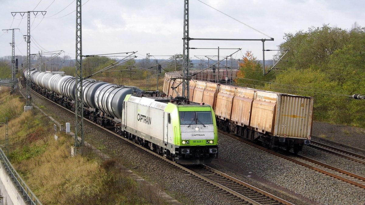 Am 12.11.2017 kam die 185 649-1 von CAPTRAIN aus Richtung Salzwedel nach Stendal .
