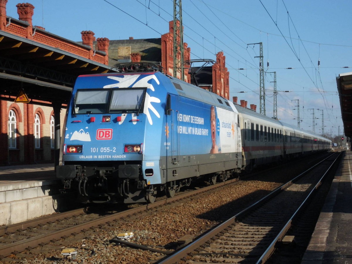 Am 13.02.2016 kam die 101 055 mit dem IC 144 aus Berlin nach Stendal und fuhr weiter nach Amsterdam.