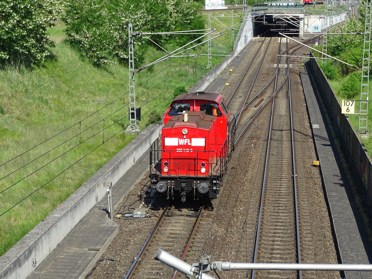 Am 13.05.2018 kam 203 118 aus Richtung Berlin nach Stendal und fuhr weiter in Richtung Hannover.