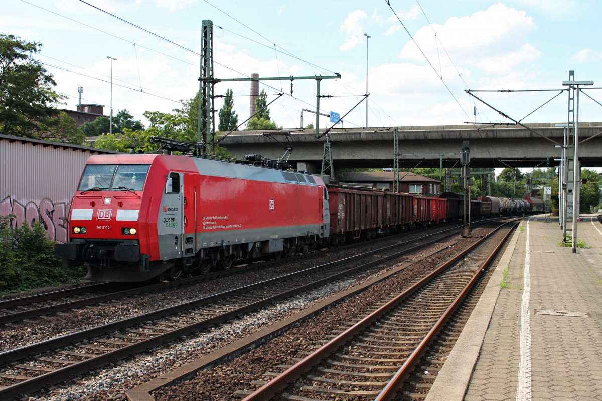 Am 13.08.2014 fuhr EG 3112 mit einem gemischten Güterzug aus Malmö durch Hamburg Harburg gen Maschen.
