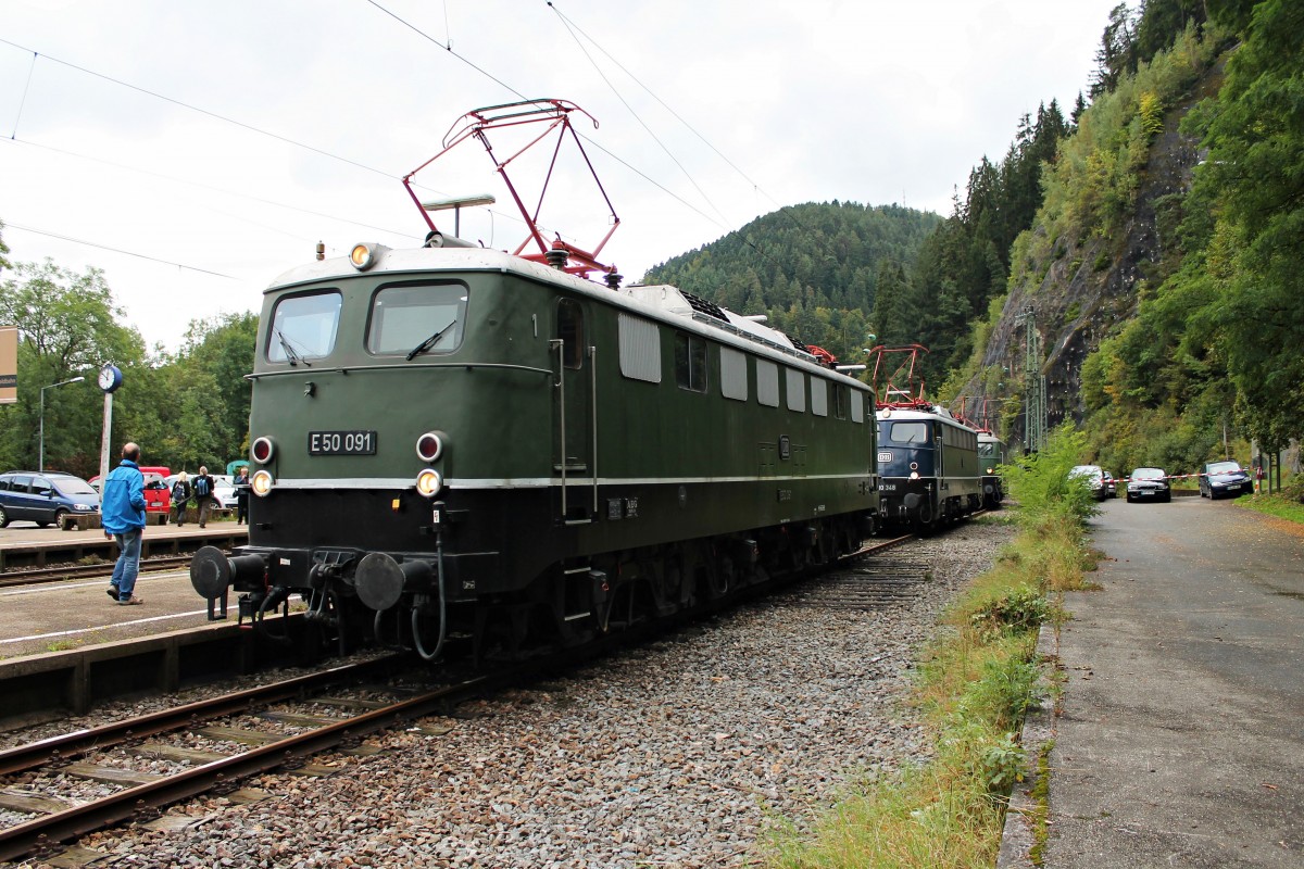 Am 13.09.2014 stand E50 091 vom DB Museum Koblenz Lützel bei den Triberger Bahnhofstagen.