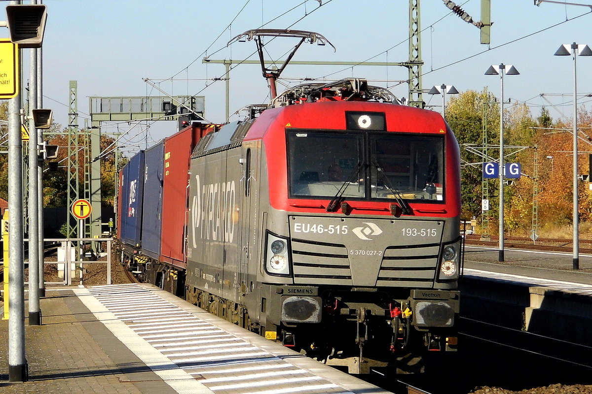 Am 13.10.2018 kam die EU46-515 ( 5370 027-2) von der PKP Cargo aus Richtung Hamburg nach Wittenberge und fuhr weiter in Richtung Berlin.