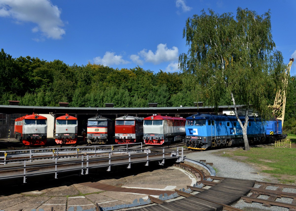Am 14. und 15.09.2013 fand in Lun u Rakovnka ein Bardotka-Treffen statt. Auf dem Bild sieht man T478 1008, T478 1010, 749 121, T478 1201, T478 2078 und 749 018. 