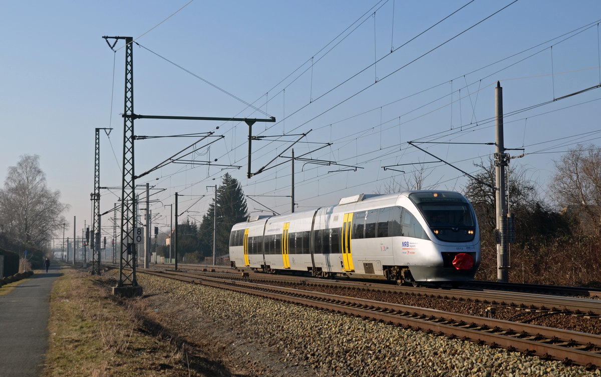 Am 14.02.17 war 643 232 der MRB vom Leipziger Hbf aus unterwegs nach Döbeln. Hier passiert er die Ausfahrt des Rbf Engelsdorf. 