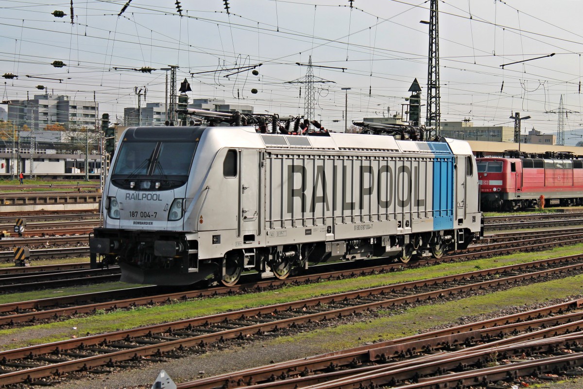 Am 14.11.2014 stand Railpool/BLS Cargo 187 004-7 abgestellt in Basel Bad Bf. Sie weilte dort für Personalschulungen.