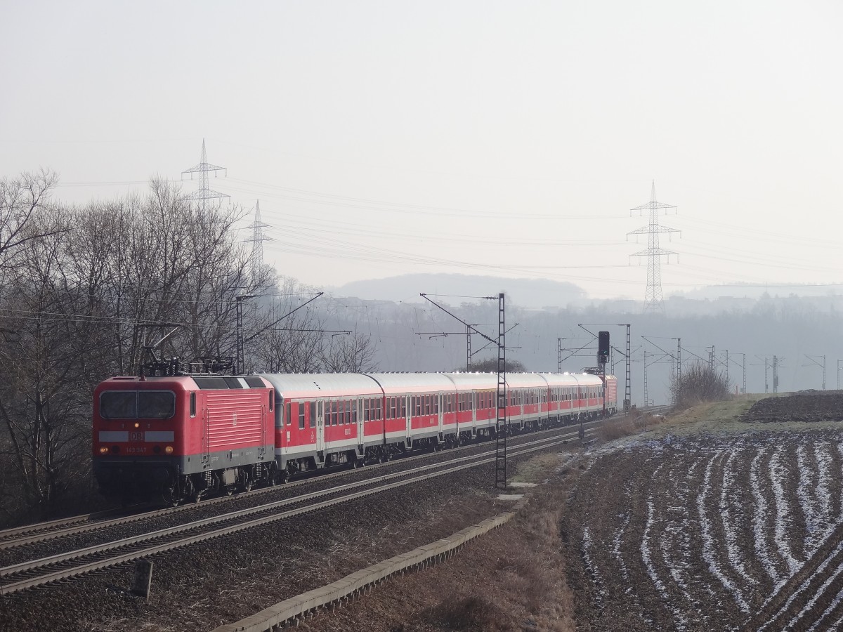 Am 14.2.13 ging es nach Lauffen am Neckar. Hier schleppte die 143 347 ihren defekten Steuerwagen in richtung Würzburg Hauptbahnhof.