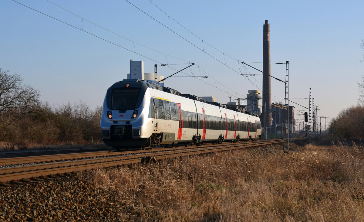 Am 15.01.18 pendelte 1442 302 auf der Strecke Halle(S) - Eilenburg. Hier durchfährt der Hamster Delitzsch Richtung Halle(S).