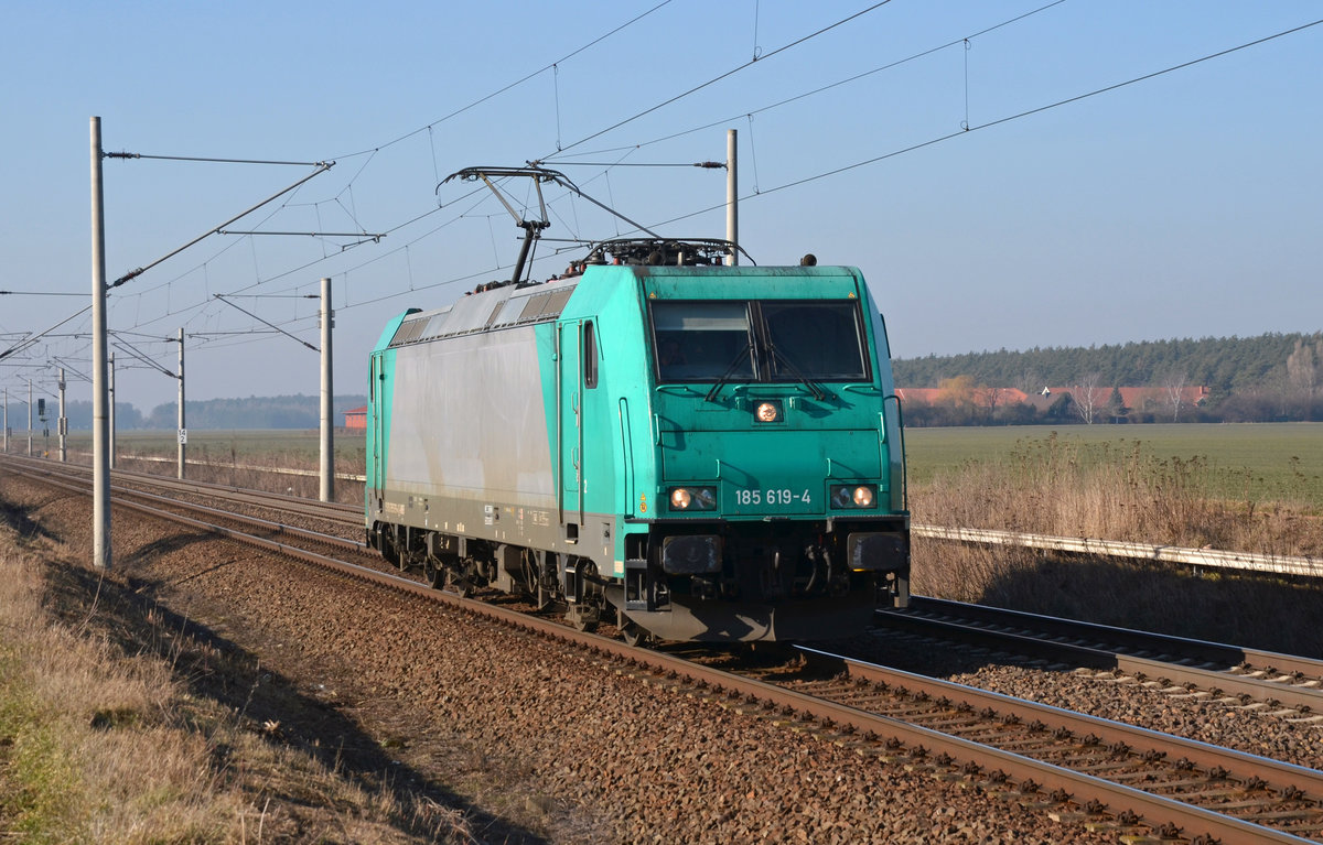 Am 15.02.17 rollte 185 619 der Mindener Kreisbahnen Lz durch Rodleben Richtung Roßlau.