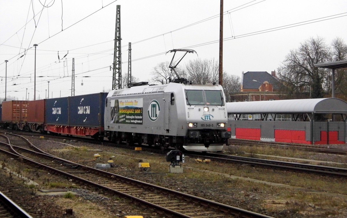 Am 15.03.2015 kam die 185 548-5 von der ITL aus Richtung Magdeburg nach Stendal und fuhr weiter in Richtung Salzwedel . 