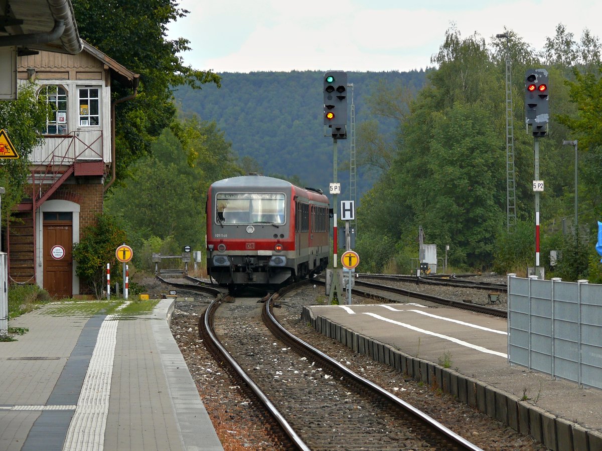 Am 15.08.2018 um 15:08 Uhr fährt 628 548 als RB 22377 nach Langenau (Württ).