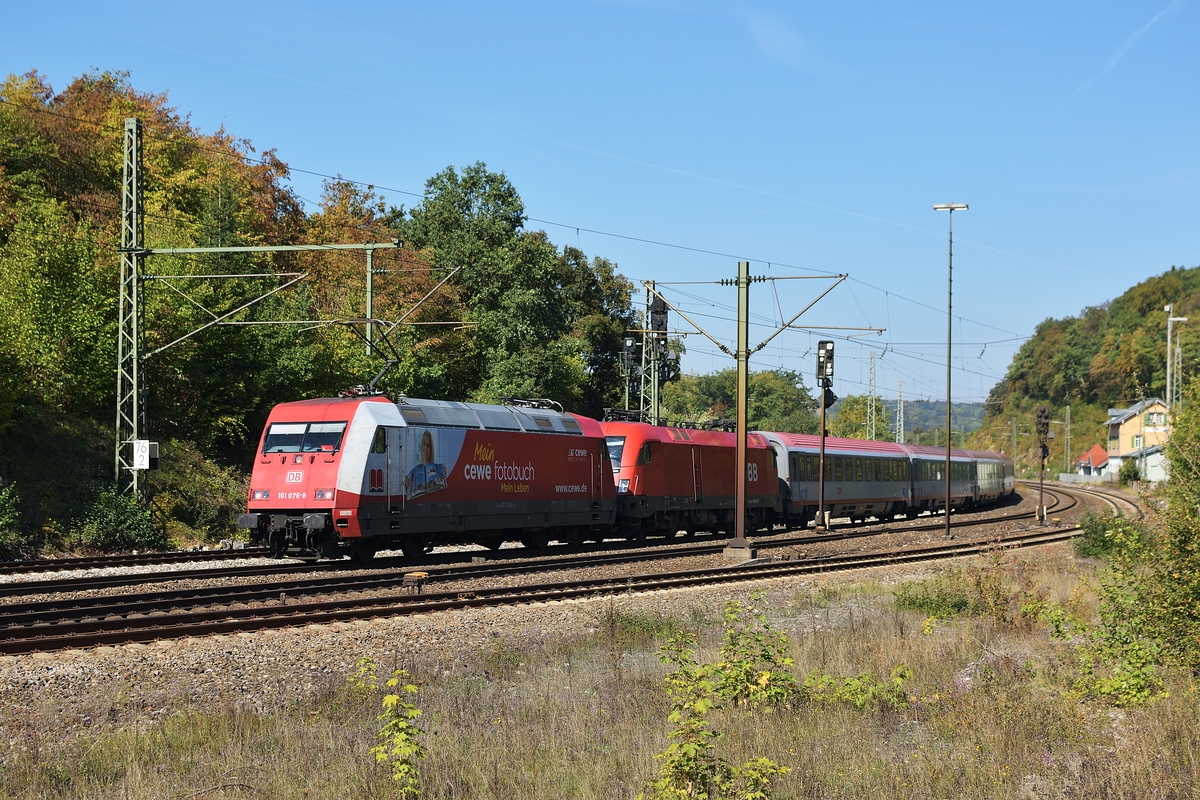Am 16. September 2018 zog 101 076 EC 113 durch Westerstetten Richtung München.