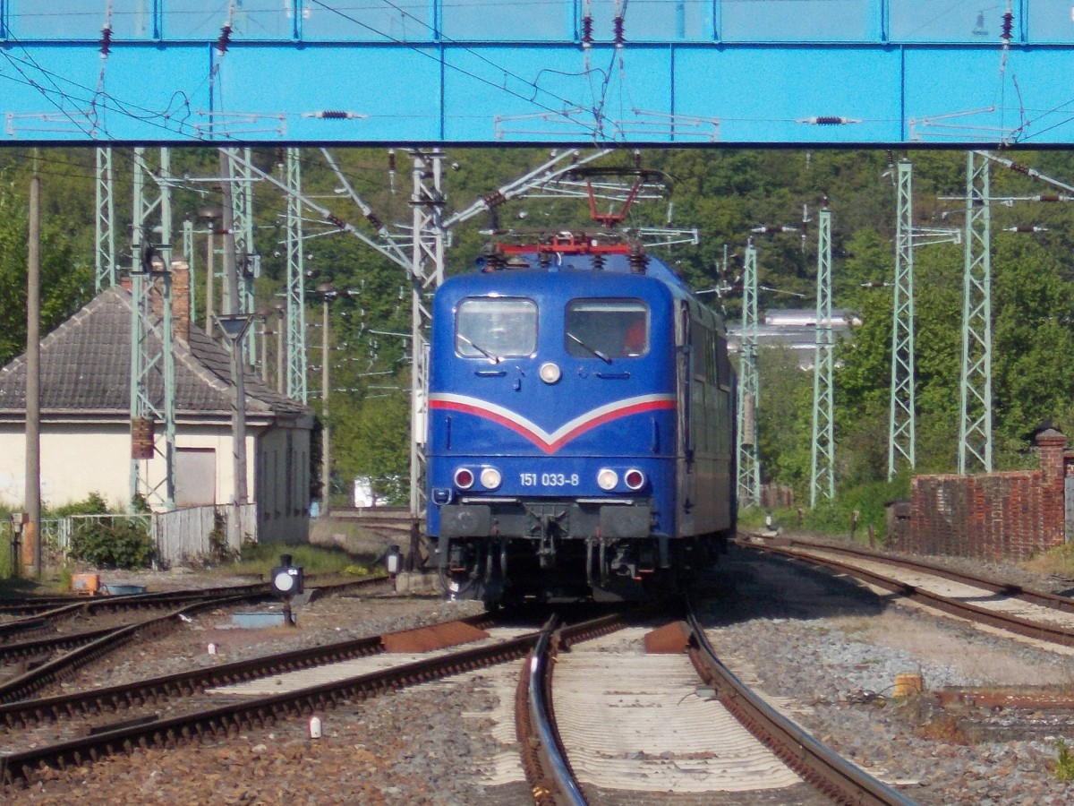 Am 16.Mai 2014 erreichte die SRI 151 033 mit dem Kreidezug aus Klementelvitz den Bahnhof von Bergen/Rügen.