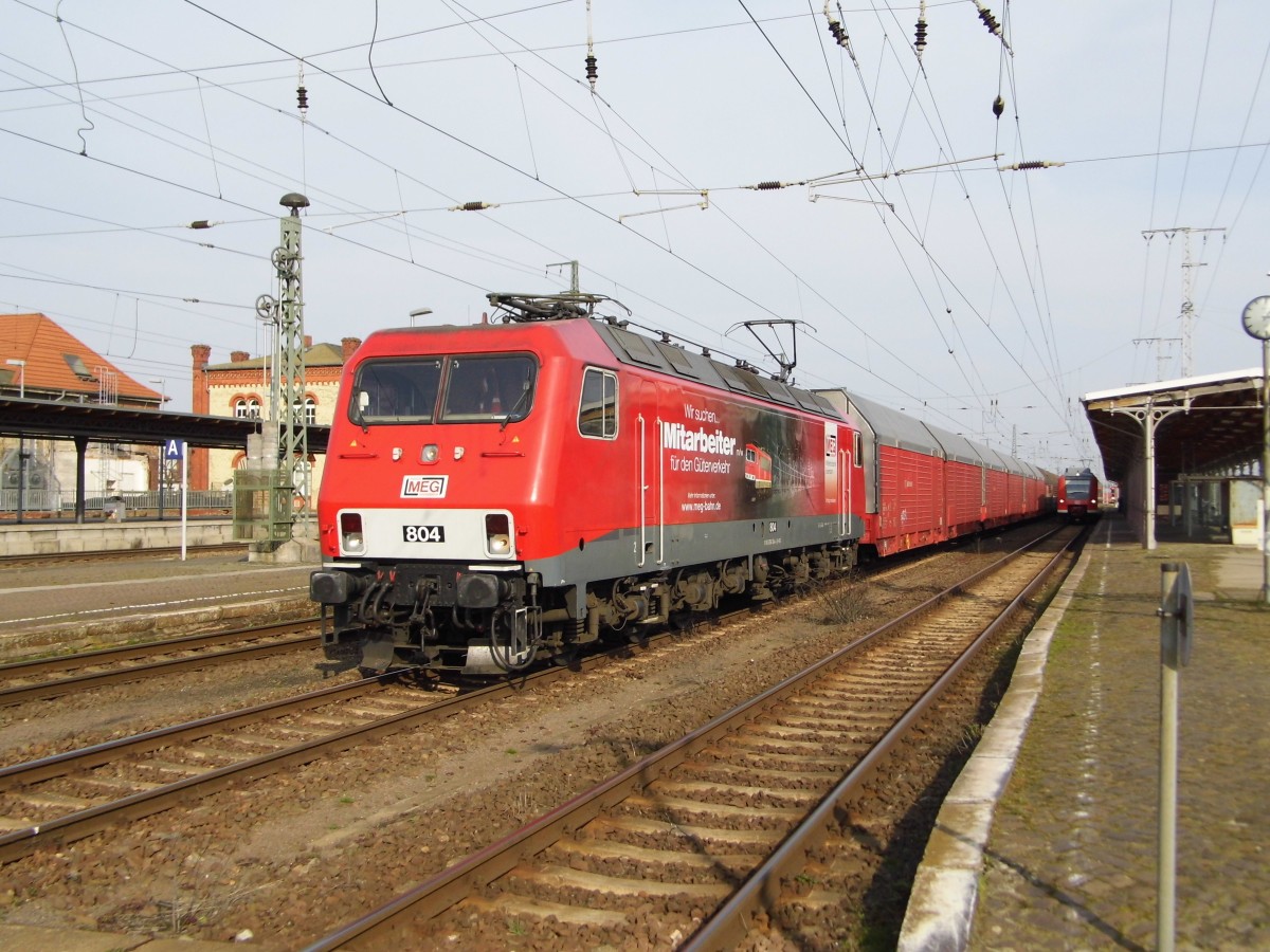 Am 17.03.2015 kam die 156 004-4  (804)  von der MEG GmbH aus Richtung Magdeburg nach Stendal und fuhr weiter in Richtung Hannover .