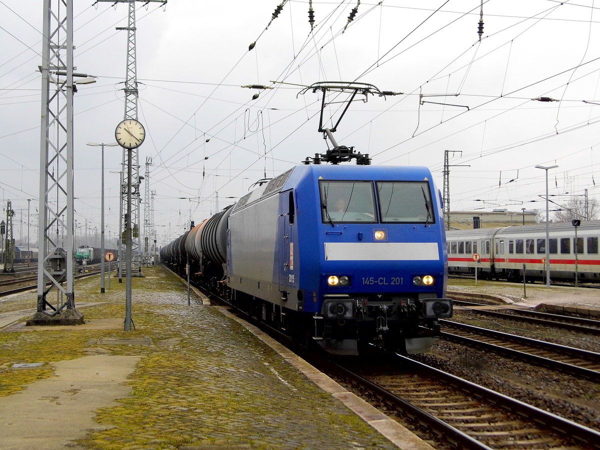 Am 17.03.2017 kam die 145-CL 201 von der HGK (RHC) aus Richtung Salzwedel nach Stendal und fuhr weiter in Richtung Magdeburg .