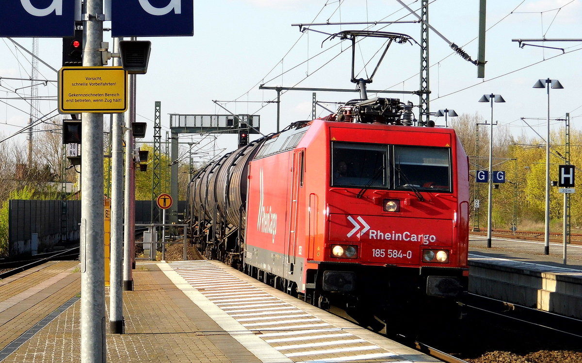 Am 17.04.2019 kam die 185 584-0 von der   RheinCargo GmbH & Co. KG,  aus Richtung Hamburg nach Wittenberge und fuhr weiter in Richtung Berlin.