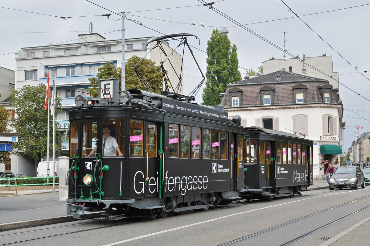 Am 17.09.2016 wurde die neue Filiale der Basler Kantonalbank in der Greiffengasse eröffnet. Aus diesem Anlass verkehrt der Be 2/2 181 zusammen mit dem B2 1193 mit einer Vollwerbung auf einem speziellen Rundkurs als gratis Tram. Hier steht die Komposition an der Haltestelle St. Johanns Tor.