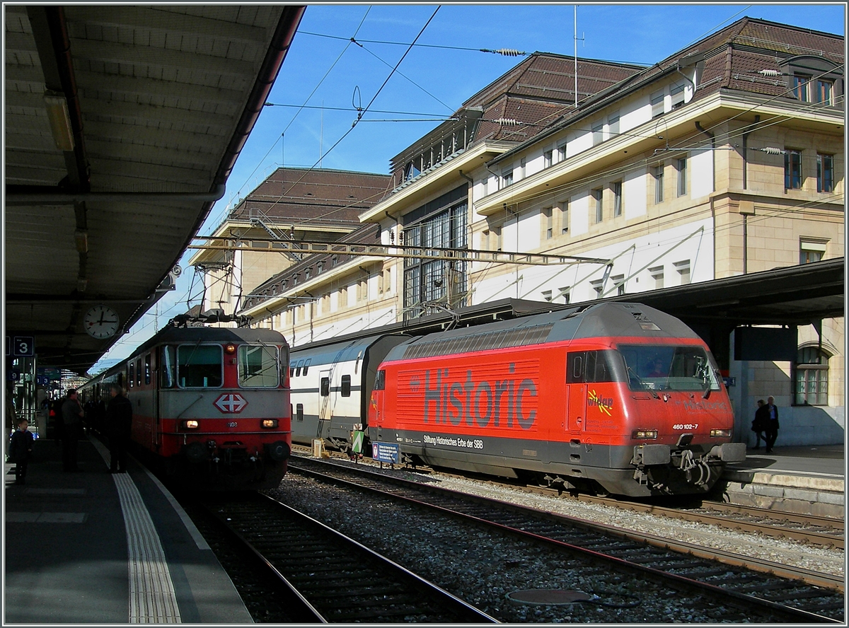 Am 18. Okt. 2013 zeigte sich die SBB  Historic  Re 460 102-7 in Lausanne in ihrer ganzen Schnheit und stellte die Swiss Expess Re 4/4 II 11108 in den Schatten.
