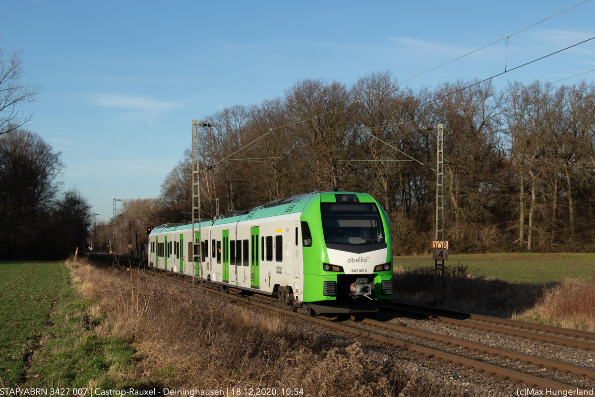 Am 18.12.2020 konnte ich 3427 007 auf der S2 bei Deininghausen erwischen.