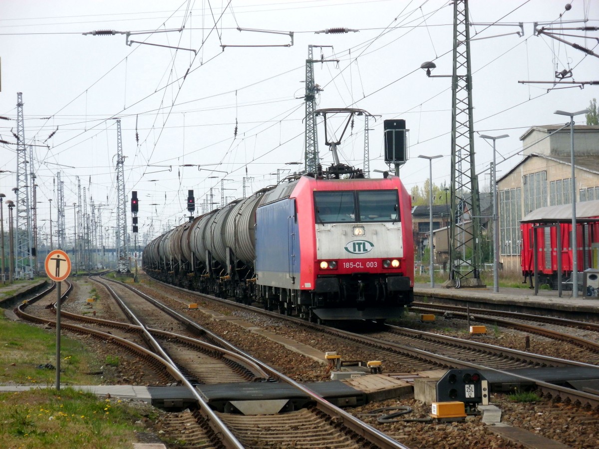 Am 19.04.2014 kam 185 503 mit einem Kesselzug aus Richtung Salzwedel nach Stendal und fuhr weiter in Richtung Berlin.