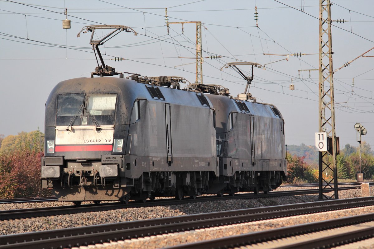 Am 19.10.2017 ist ein Doppeltpack MRCE Tauri zwischen Heidelberg und Mannheim unterwegs.