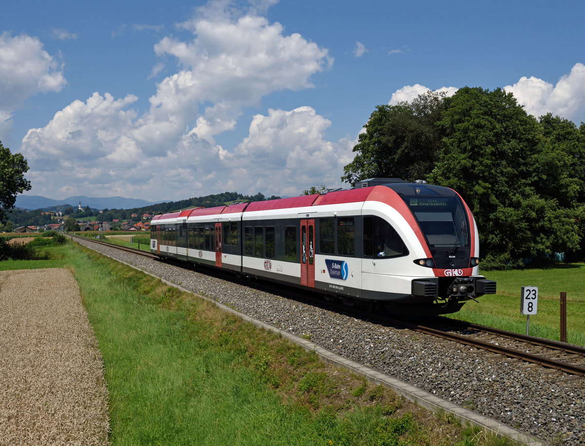 Am 20. Juli 2020 war VT 63.09 als S7 von Köflach nach Graz Hbf.  und wurde von mir bei Köppling fotografiert.