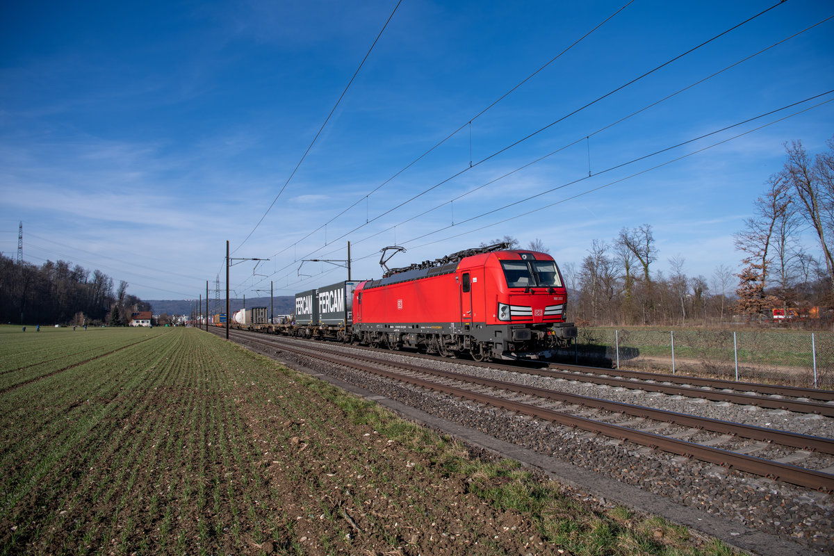 Am 20.02.2021 fuhr die 193 333 mit einem UKV durch Frenkendorf-Füllinsdorf.