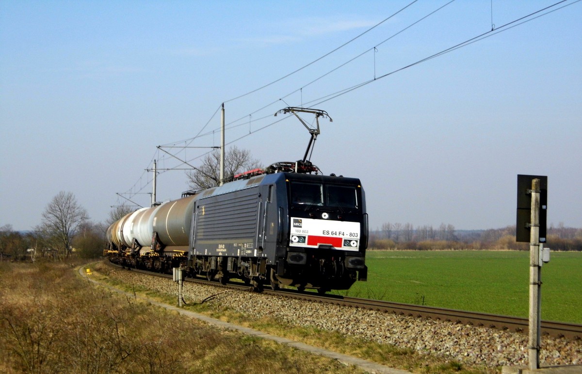 Am 20.03.2015 kam die 189 803 von der CTL Logistics GmbH, Berlin (MRCE dispolok)  aus Richtung Salzwedel und fuhr weiter in Richtung Stendal .