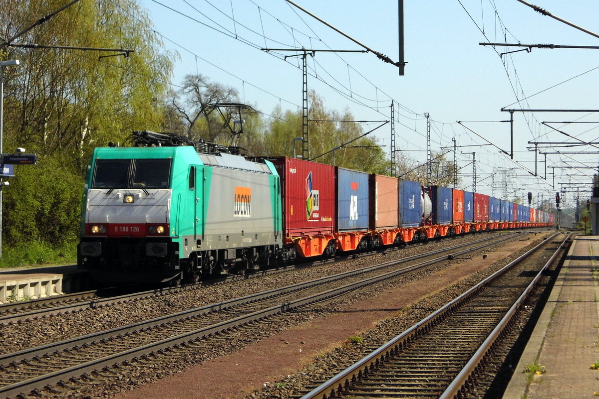 Am 21.04.2016 kam die E 186 126 von der LOCON aus der Richtung Magdeburg nach Wefensleben und fuhr weiter in Richtung Helmstedt .