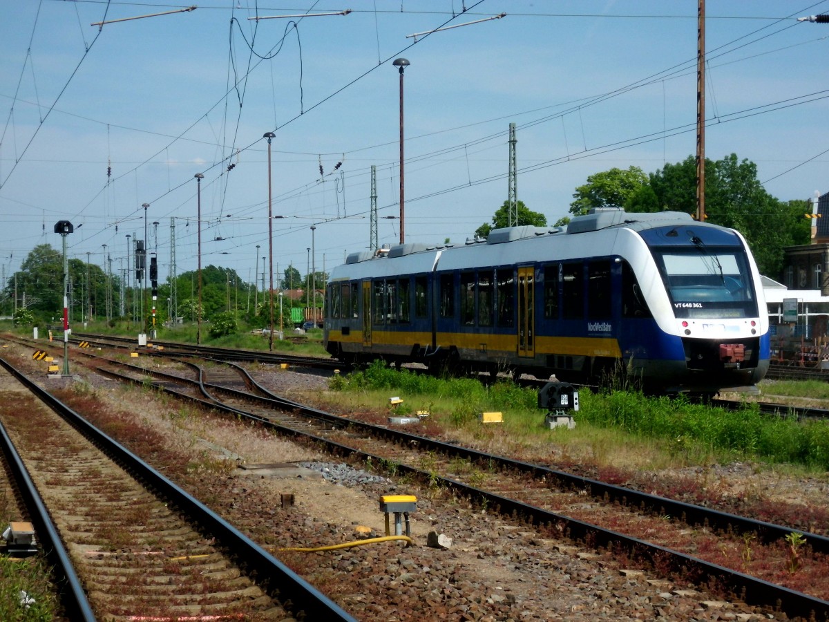 Am 21.05.2014 kam VT 648 361 aus Richtung Hannover nach Stendal und fuhr als Rangierfahrt weiter in das RAW Stendal. 