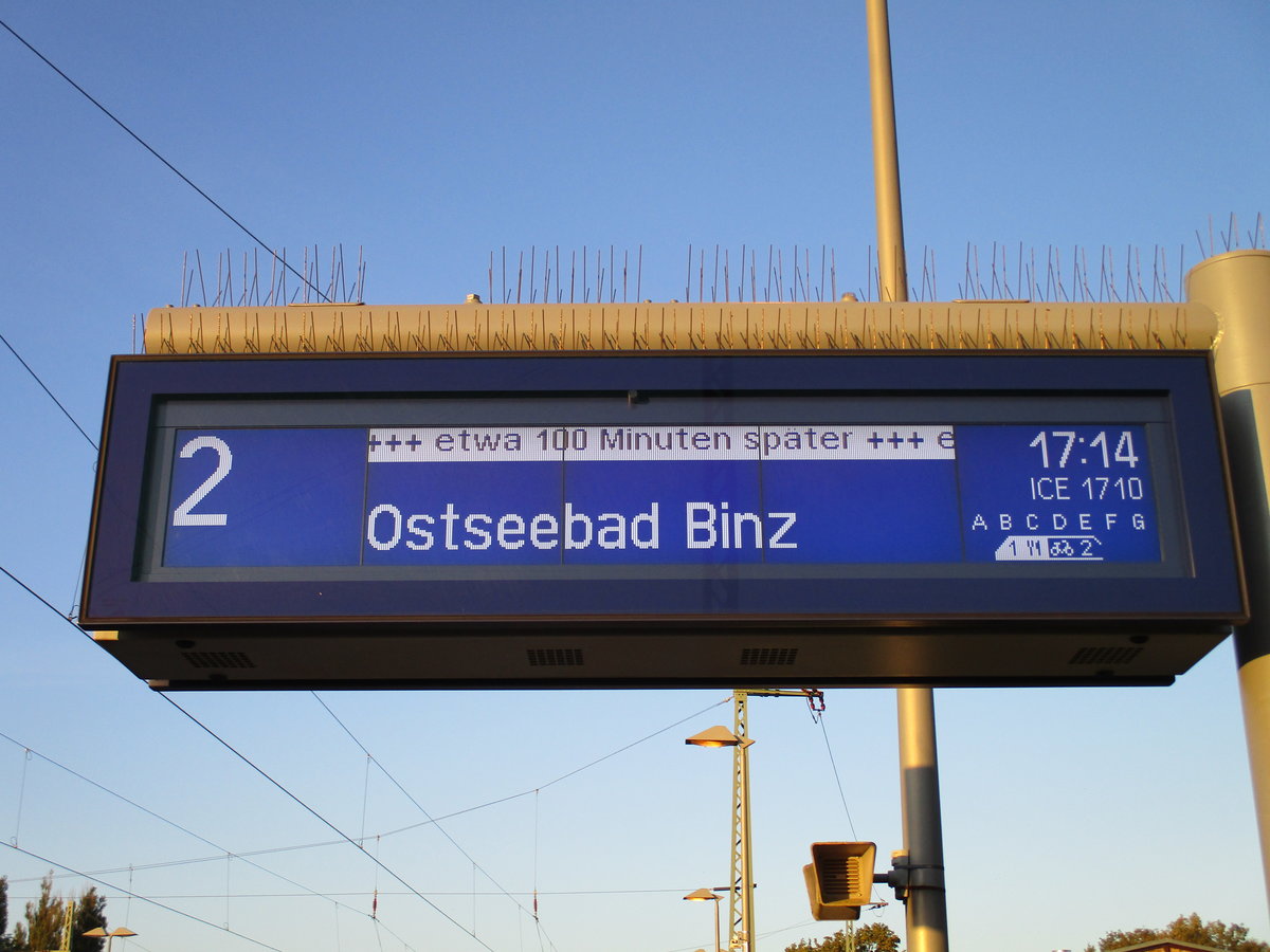 Am 21.September 2019,gegen 18:30 Uhr las ich auf dem Zugzielanzeiger in Bergen/Rügen dies.