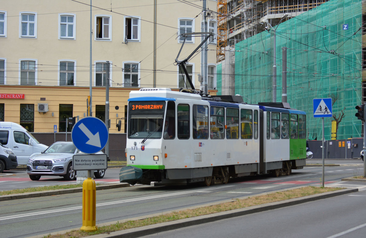 Am 23.06.2018 fuhr diese Tatra KT4Dt  171  auf der Linie 3 durch Stettin.