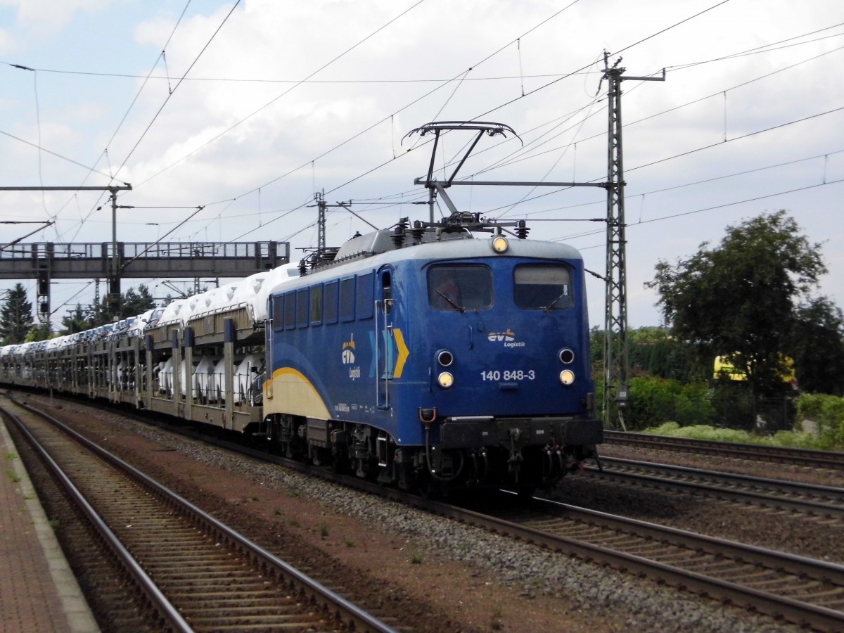 Am 23.07.2015 kam die 140 848-3 von der evb Logistik aus Richtung Braunschweig nach Niederndodeleben und fuhr weiter in Richtung Magdeburg .