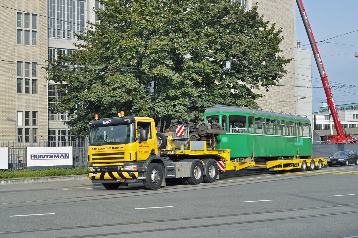 Am 23.09.2016 geht der B 1500 auf die letzte Reise. Hier verlässt der Lastwagen die Hauptwerkstatt Richtung Kaiseraugst.