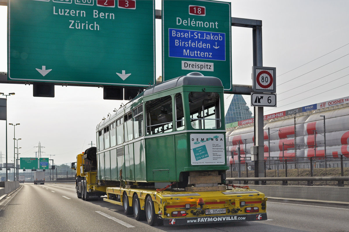 Am 23.09.2016 geht der B 1500 auf die letzte Reise. Die Fahrt führt über die Autobahn bis nach Pratteln und von dort aus auf der Rheinstrasse Richtung Kaiseraugst. 