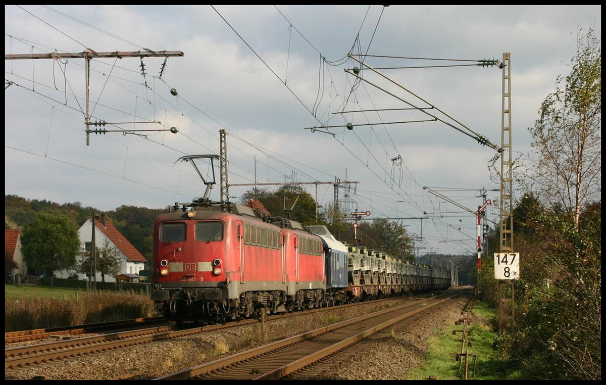 Am 23.10.2007 um 23.51 Uhr kam mit DB 140845-9 an der Spitze ein britischer Panzerzug, Zugnummer 69955, durch Westerkappeln Velpe in Richtung Rheine. Für die zu transportierenden dreißig Panzer waren zwei DB Lokomotiven erforderlich.Hinter diesen lief als erster Wagen ein Militär Begleitwagen mit Oberkanzel.