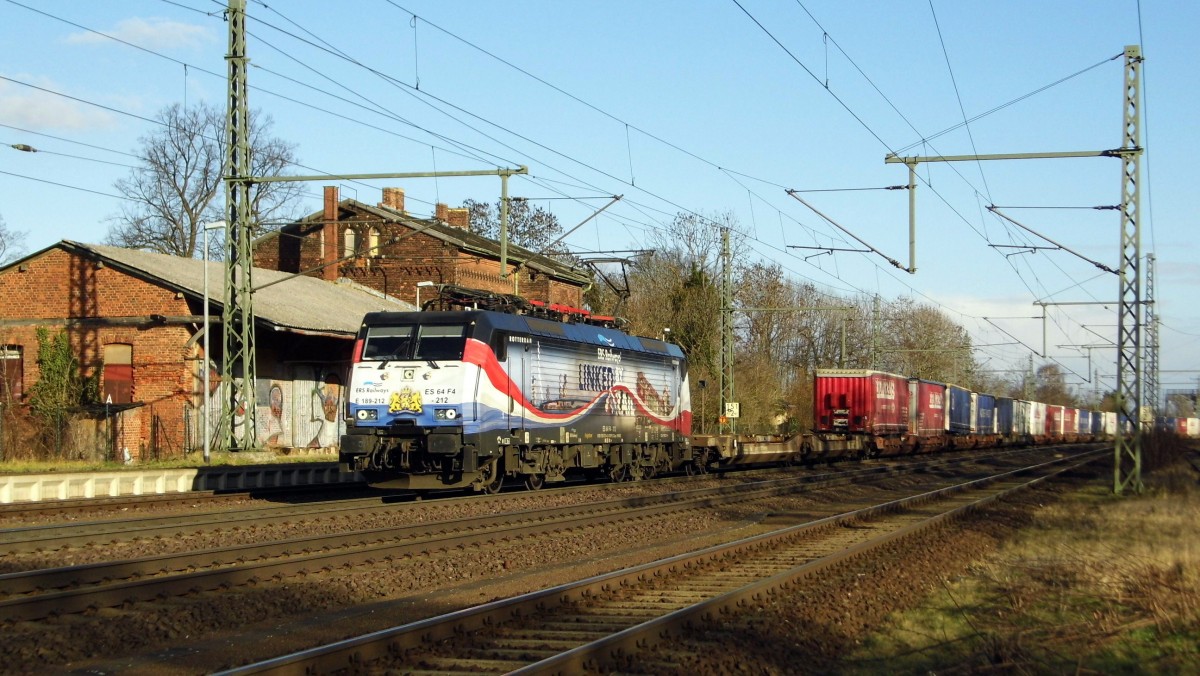 Am 24.02.2016 kam die 189 212 von der ERS Railways ( MRCE dispolok ) aus Richtung Magdeburg nach Niederndodeleben und fuhr weiter in Richtung Braunschweig . 
