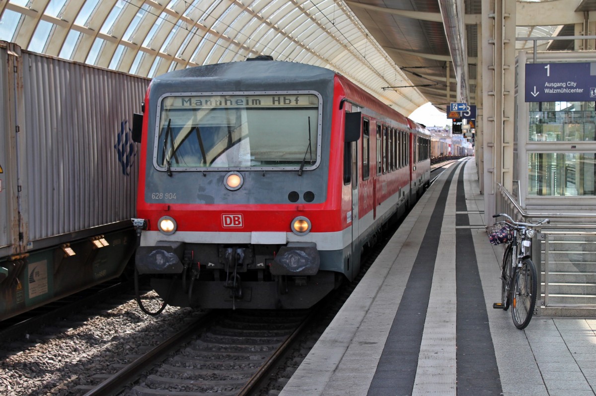Am 24.05.2014 fuhr 628 904 aus Ludwigshafen (Rhein) Mitte aus, als er auf dem Weg nach Mannheim Hbf war.