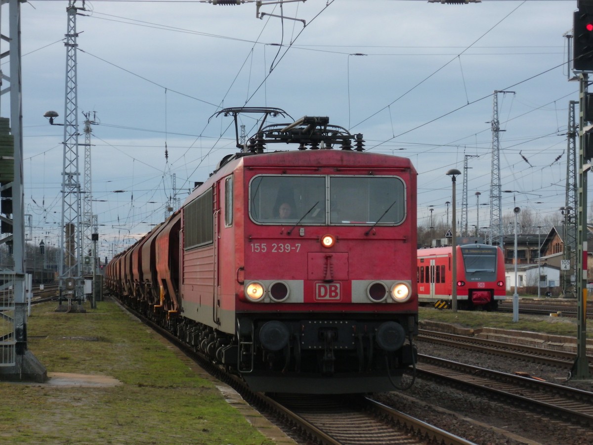 Am 24.12.2013 kam 155 239 mit einem Kalizug aus Richtung Wittenberge durch Stendal und weiter Richtung Magdeburg.