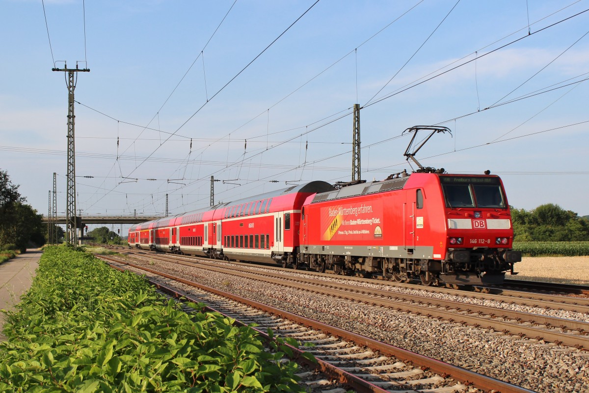 Am 24.Juli 2013 schob 146 112 einen RE durch M�llheim(Baden) nach Freiburg(Breisgau) Hbf.