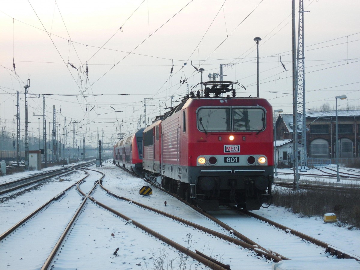 Am 25.01.2014 waren MEG 601(143 179)&MEG 706(155 119)in Stendal zu Gast.