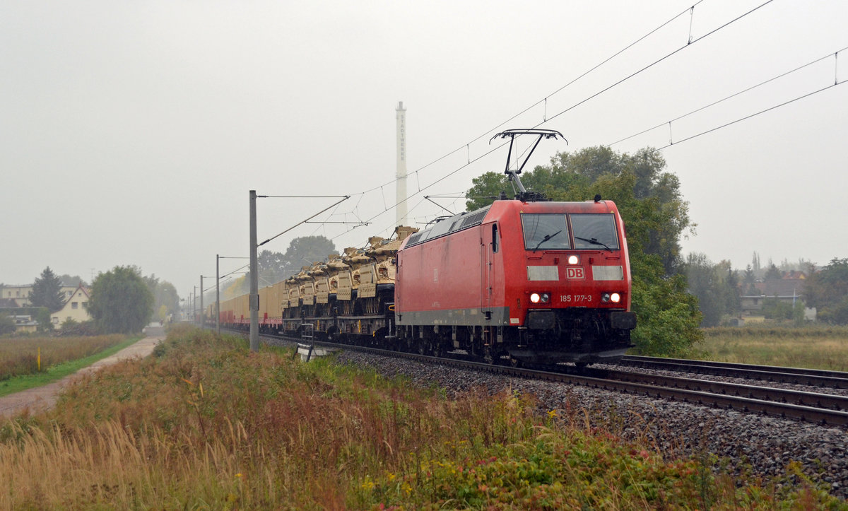 Am 25.09.19 führte 185 177 einen amerikanischen Militärzug durch Jeßnitz Richtung Dessau.