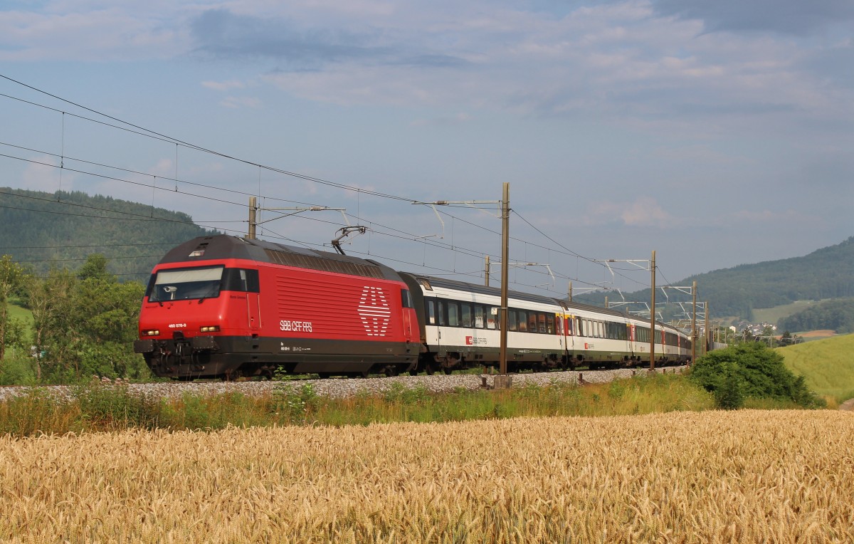 Am 25.Juli 2013 war 460 078 mit einem Schnellzug zwischen Sissach und Tecknau auf dem Weg Richtung Olten.