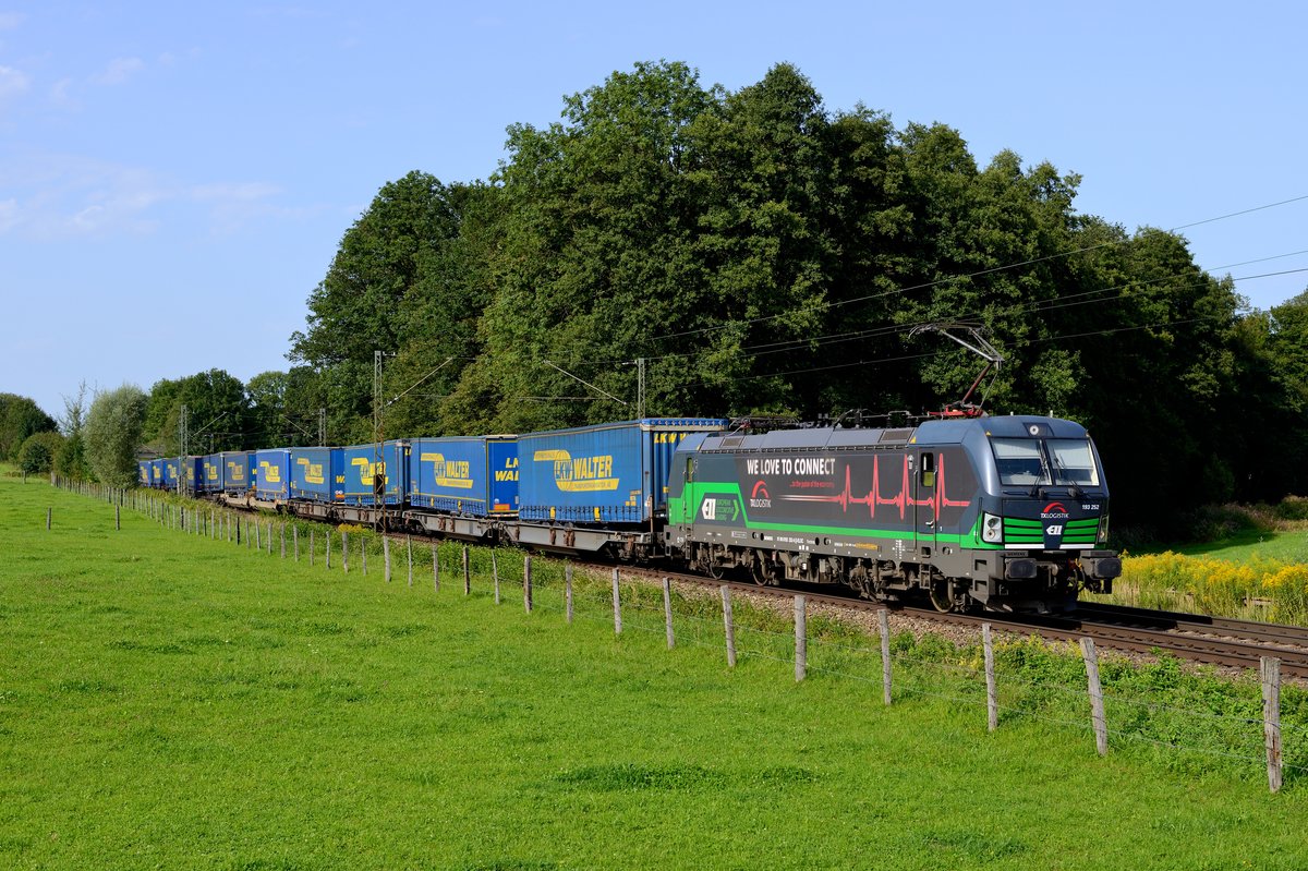Am 26. August 2017 war die für TXLogistik fahrende 193 252 für die Beförderung des DGS 43949 von Wanne-Eickel nach Wien Freudenau Hafen eingeteilt. Der einheitlich mit Aufliegern der Spedition LKW Walter beladene Zug nahm zwischen Nürnberg und Linz einen anderen als den sonst üblichen Laufweg. Aufgrund von Bauarbeiten an der Passauer Strecke wurde über München und Salzburg gefahren. Bei Vogl gelang die Aufnahme des ELL-Vectron mit seiner Seitenwerbung, bestehend aus einem Elektrokardiogramm und dem Slogan:  We love to Connect .